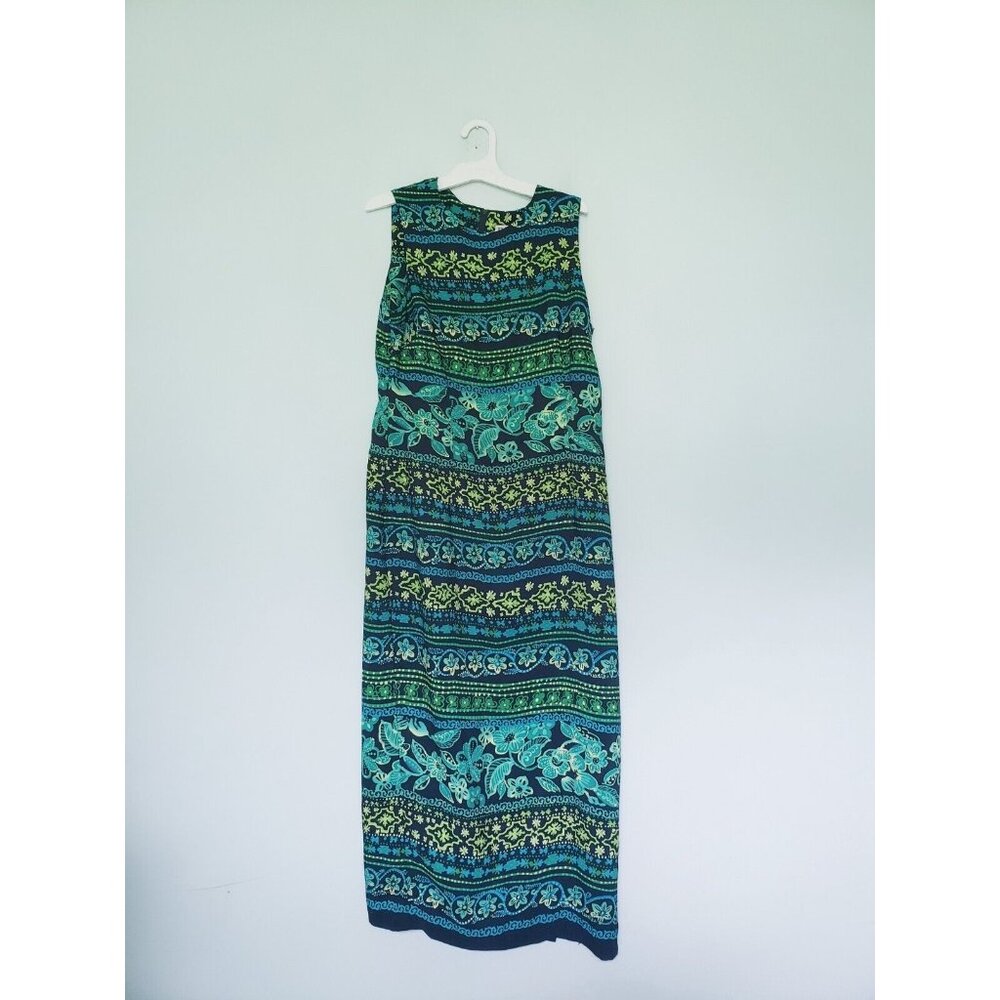 R & K Originals Womens 8 Tank Dress Side Button Up Green Blue Vacation Tropical